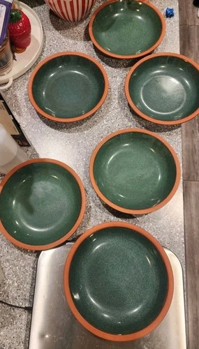 Set Of 6 Vintage Suffolk Tableware Henry Watson Pottery England Green 6" Bowl