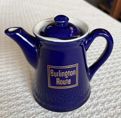 Vintage Burlington Route Coffee Teapot Cobalt Blue Hall China Private Dining Car