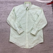 VTG Brooks Brothers Oxford Button Shirt 16 - 34 Green White OCBD Preppy Formal