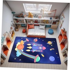 Space Rockets Rug for Kids Room Solar System Area Rugs for Boys Bedroom Kids