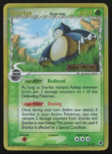 Snorlax 10/101 Reverse Holo Rare Dragon Frontiers Stamp Pokemon English HP/MK