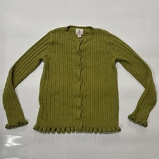 Lands’ End Kids ✅ Green Olive Green Cardigan Button Up Sweater ✅ Size Small 7-8