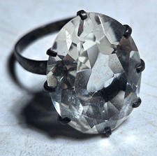 Vintage 925 Sterling Silver Large Oval Rock Crystal Quartz Ring S G2U
