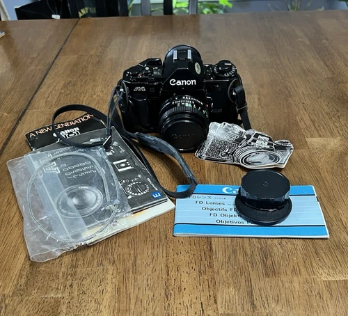 Canon A-1 Black SLR Film Camera with FD 50mm f/1.8 Lens from JAPAN