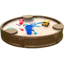 NEW 4ft Round All Weather Outdoor Sandbox Kit w/Cover - Sand Play Box w/Liner