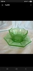 Vintage Uranium Depression Green Glass Oval Dish 6"x6" and 4.5” diameter bowl