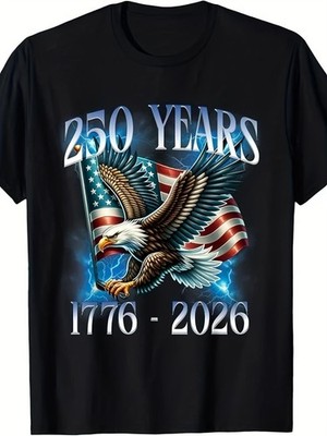 Plus-size Men's Loose T-Shirt, Stylish Casual Summer Top, 250 Years 1776-2026