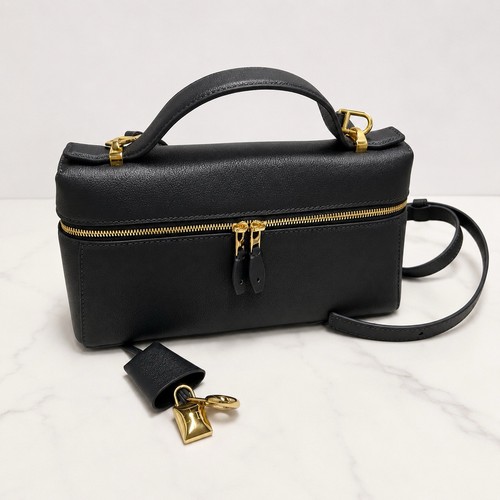 Loro Piana Extra Bag L23 Blue Navy Sun Gold Calfskin Leather Crossbody Purse Bag