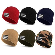 6 Pcs American Flag Beanie Hat for Men Women Winter Knitted Cuffed Beanie