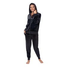 NEW Velour Women's XL Hoodie  Jogger Tracksuit Set By Felina Black G1495