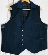 Men’s Herringbone Tweed Waist Coat XXL One Lapel Buttons Closure Buckle Pockets