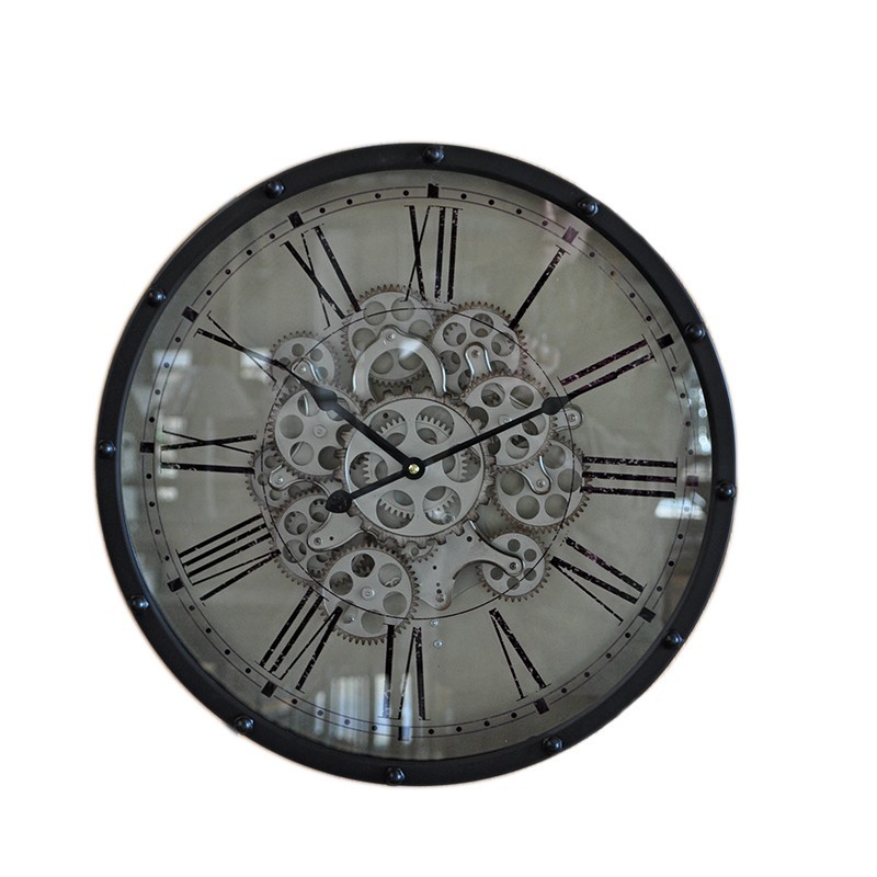 Grande horloge noire Genève 46cm idéale pour décorer un grand mur de séjour