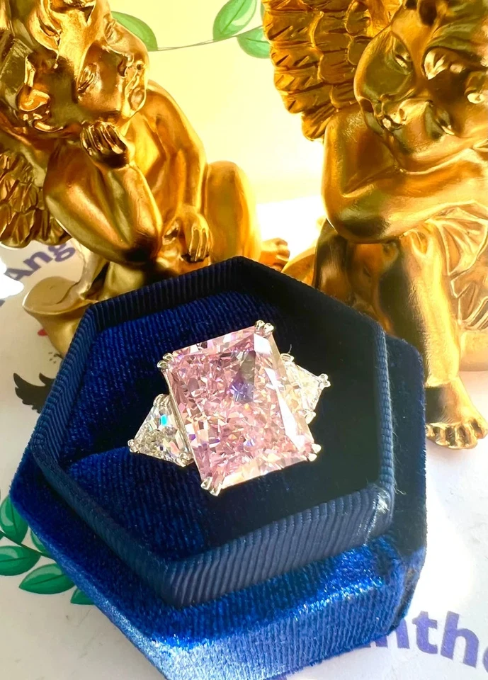 Anillo de compromiso de diamantes moissanita rosa radint de 12 quilates regalo para mujer en plata Foto 3 de 4