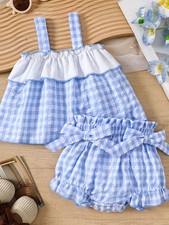 Gingham Ruffle Trim Cami Top & Shorts Set