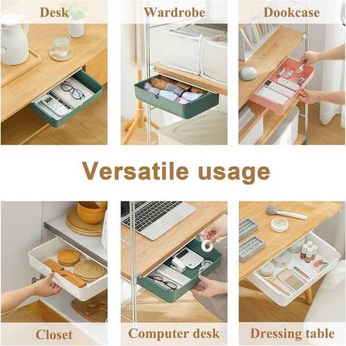 FRETONBA Under Desk Self-Adhesive Drawer Organiser Storage White,23.5x33x8.5cm - Picture 10 of 11