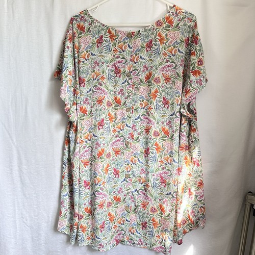 Cynthia Rowley Damen Blumenmuster Kurzarm Oberteil Bluse Shirt Übergröße 2X neu ohne Etikett - Bild 6 von 8