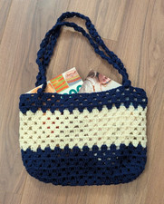 Hand-crocheted Bag Blue and Cream 18X12 inches