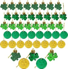 CCINEE 40pcs St Patrick's Day Decorations Shamrock Ornaments and Coins Set Green