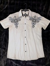 Buckle Roar Affliction Style Embroidered Cross Button-Up Shirt, Men's Large.