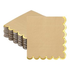 100 Pcs Scalloped Cocktail Napkins with Gold Foil(5 x 5 Inch, Shallow Brown)