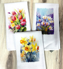 Hermosa Toalla de Plato de Té Floral Suave Tejido Gofre Decoración de Cocina Regalo 25" X 15"