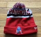 New Era New England Patriots Red Mens OS Cuffed Pom Beanie Logo Hat Skull Cap