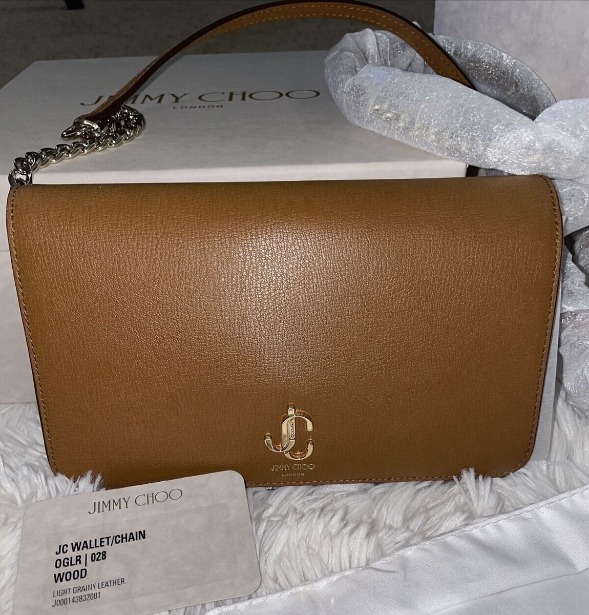NWT NEW Jimmy Choo JC Chain Wallet black camel green or grey