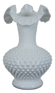 Vintage-Fenton-Hobnail-Ruffled-Crimped-White-Milk-Glass-Vase-3752-11-034