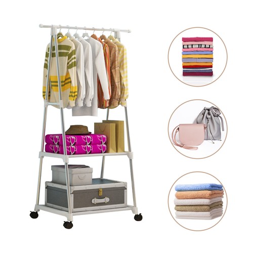 Clothing Garment Rack Rolling Clothes Organizer Double Rails Hanging W/Wheels US - Picture 4 of 25