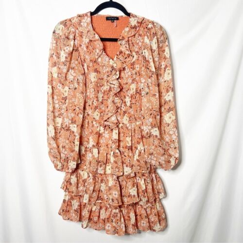 New with tags 1. State Orange Floral Ruffled Smocked Babydoll Dress Size Small - Picture 2 of 6