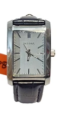 96A156 BULOVA RECTANGULAR SILVER DIAL BLACK STARP WATCH FOR MEN'S MB5-88