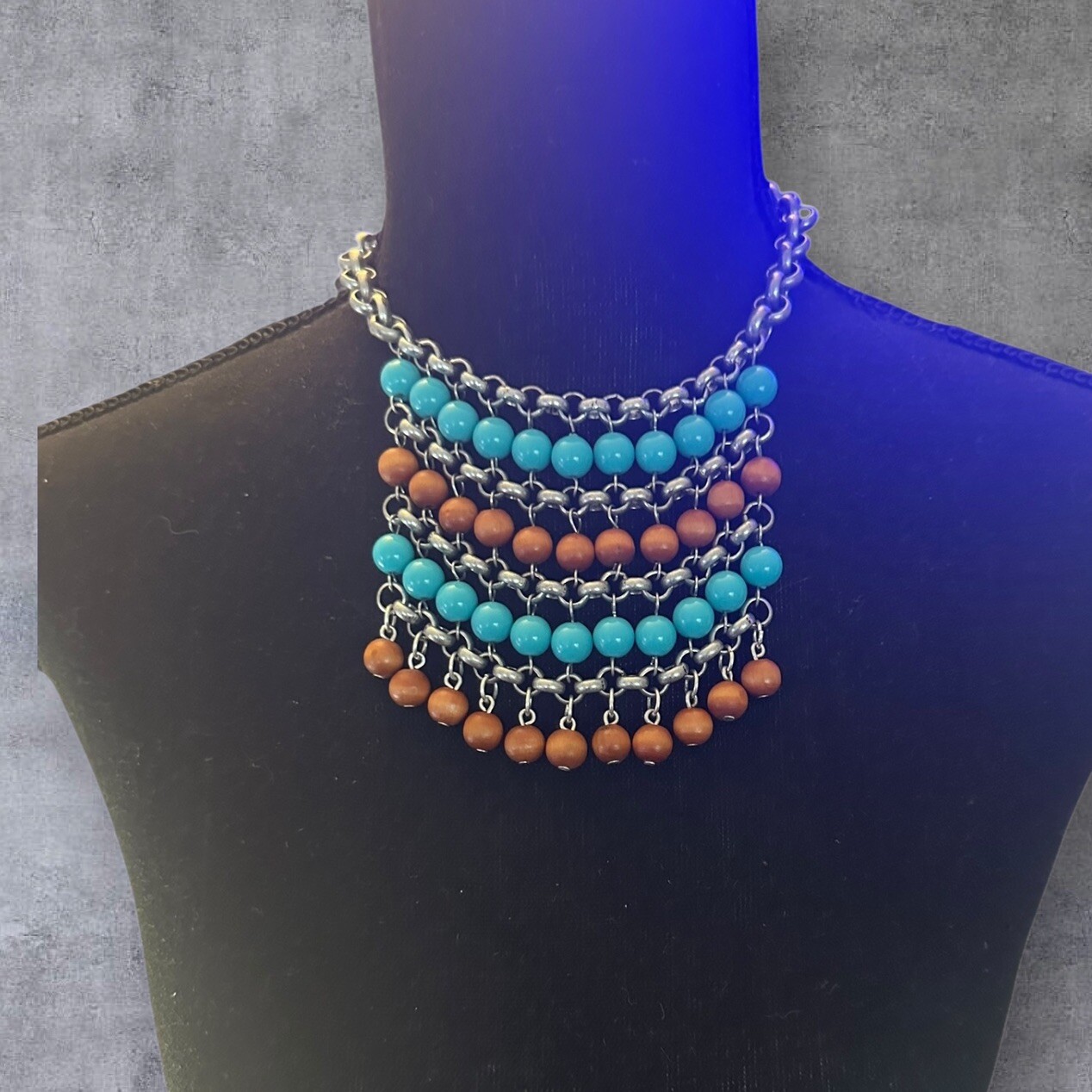 BCBGeneration Chain Beads Bib Statement Necklace … - image 1