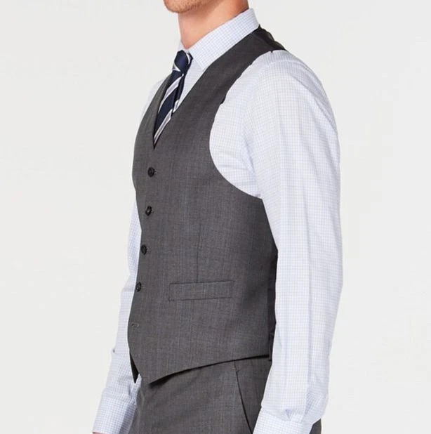 Michael Kors Men's Gray Check Wool Classic Fit Suit Waistcoat Vest 44L - Image 3 of 4