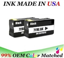 2 Pack Black Reman HP 711 XL High Yield Ink Cartridge For T520 T120 T525 T530
