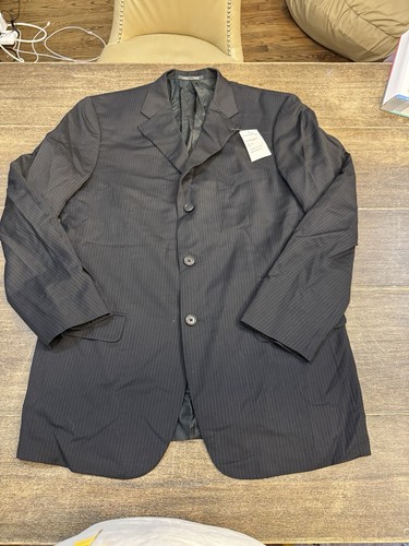 Corneliani Blazer Jacket Mens 52 Black Pin Stripe Virgin Wool 3 Button - Picture 2 of 8