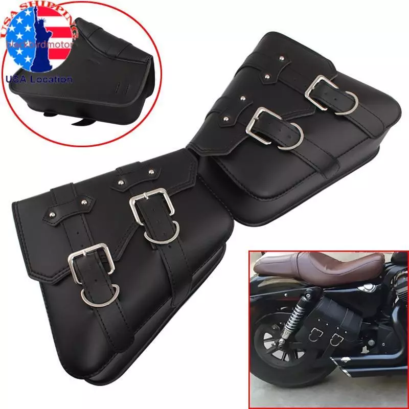 Bolsas de sillín de equipaje de almacenamiento lateral negras aptas para Harley Sportster XL883 XL1200 Foto 2 de 4