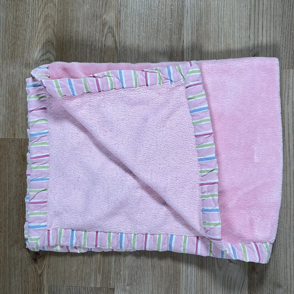 Manta de bebé Sumersault rosa con ribete a rayas rosa verde azul Lovey Security Foto 2 de 4