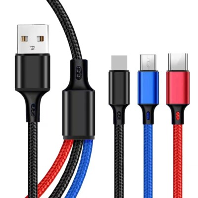 Multi USB Kabel 3in1 Ladekabel Auto USB C+Micro USB Dreifach Handy Datenkabel