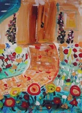 ORIGINAL  FLOWER landscape  Outsider Self Taught Naive Mary Carol art MCW  Folk