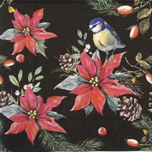 Stella Di Natale Tovaglioli Di Carta.4x Tovaglioli Di Carta Per Decoupage Craft Festa Birds Su Stella Di Natale Nero Ebay