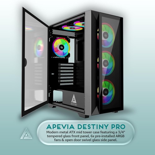 Elegant Mid Tower Case for Gamers: 6x ARGB Fans & Easy Component Access - Picture 4 of 9