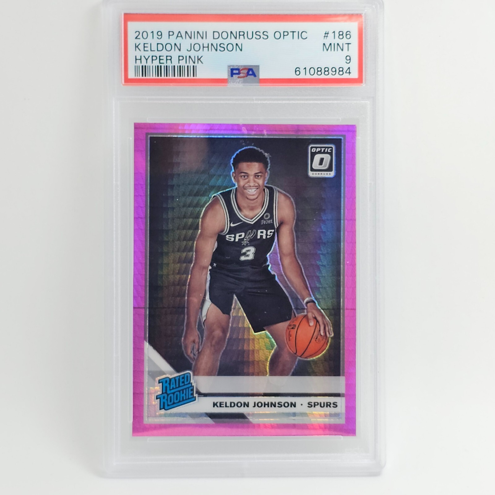 2019-20 DONRUSS OPTIC #186 KELDON JOHNSON "HYPER PINK PRIZM" RC - PSA 9