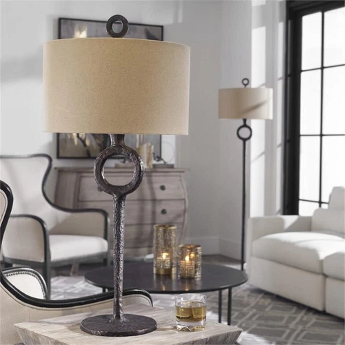 Uttermost Ferro Transitional Cast Iron Table Lamp in Beige/Bronze - Picture 2 of 6