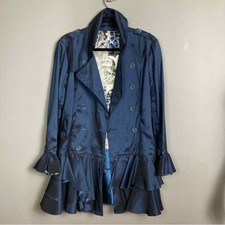 Lindi Jacket Extra Small Xs Military Trench Ruffle Metallic Blue Dramatic