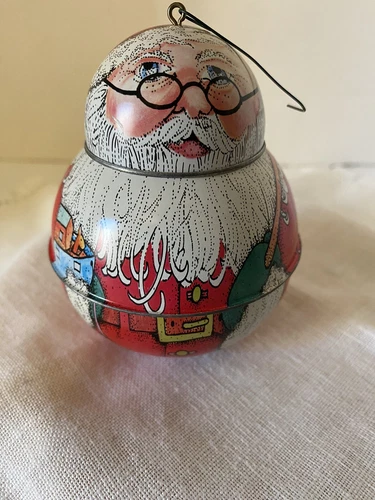 Vintage Hallmark 1991 Tin Round Santa Christmas Ornament
