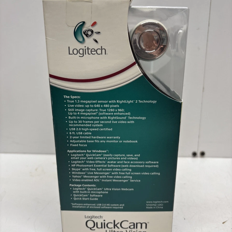 Logitech QuickCam Ultra Vision Web Cam with Built-in Mic - New - Image 2 of 4
