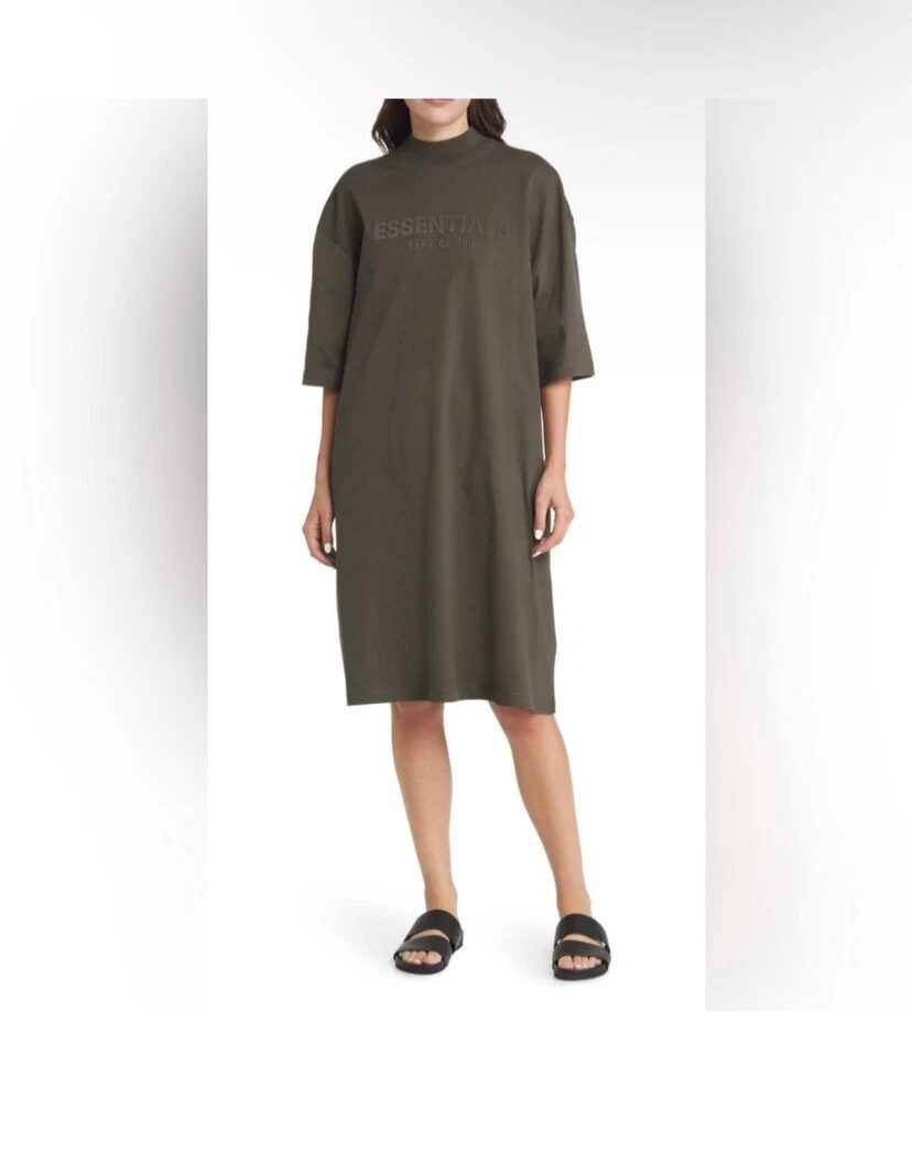 Abito donna Essentials Fear Of God marrone girocollo cotone nuovo con etichette taglia XS