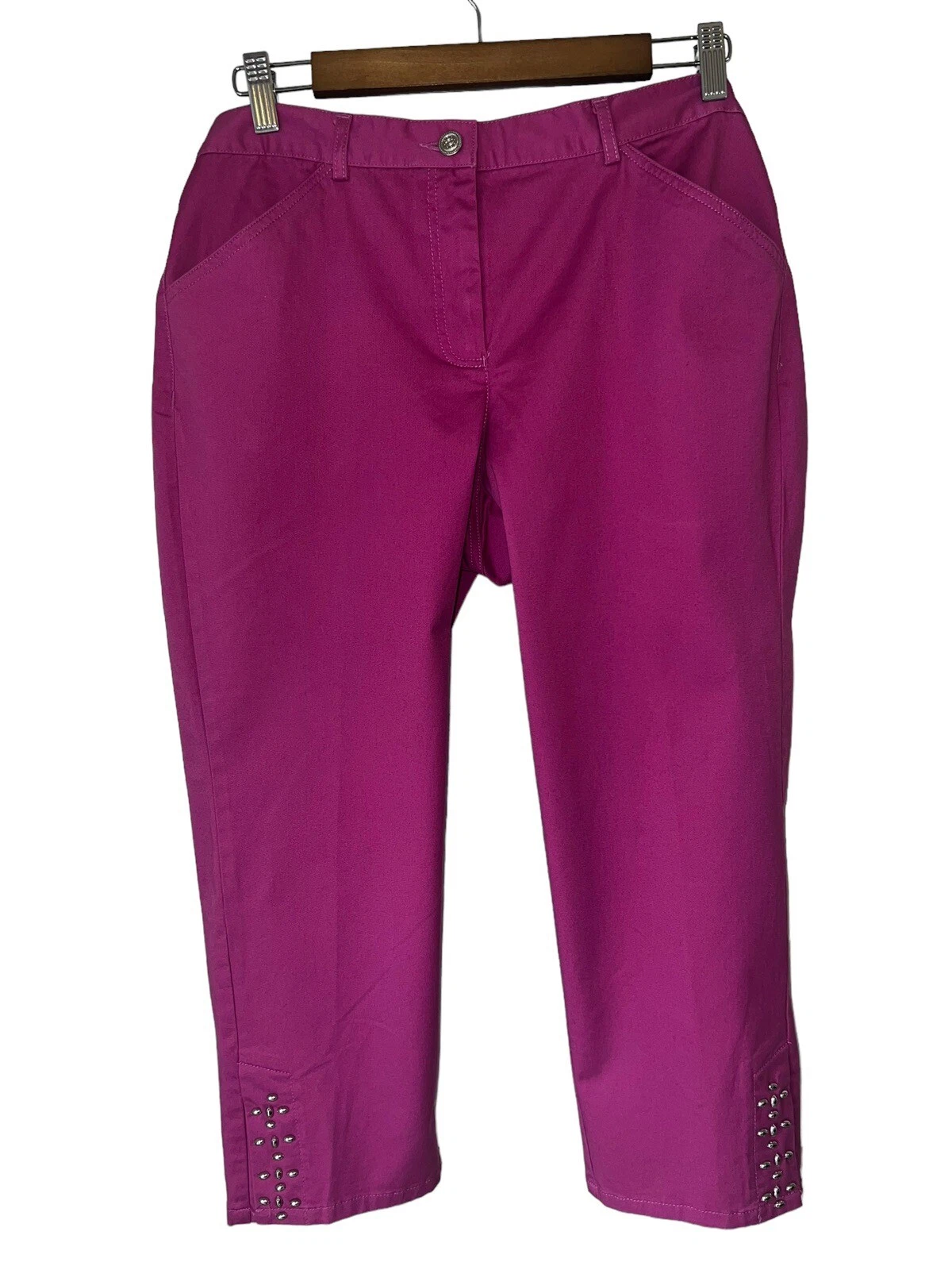 Hearts of Palm Dark Magenta Bejeweled Sunset Strip Capri Pants Women’s 8 Petite