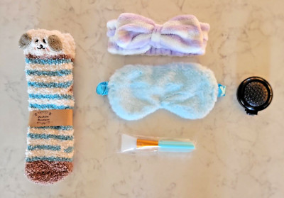 Beauty/Sleep Gift Set- Soft/Plush Mask, Socks, Headwrap, Brush, Face Mask Tool
