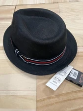 Epoch Men's Summer Fedora Short Brim Linen Hat, Black/Red Ribbon, S/M, F2261
